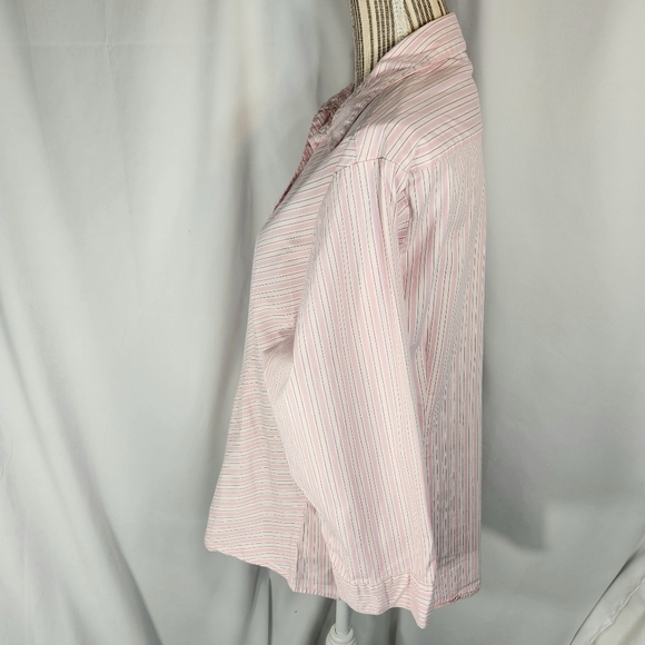 City Elements by Lee Pink & White Diagonal Striped Button Down Top Plus Size 1X - Picture 3 of 9